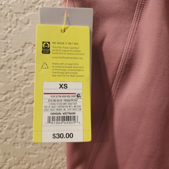 All in Motion Ultra Highrise Crop Yoga Pants Womens XS Rose Ruched Hem 2 Pockets - Picture 7 of 9